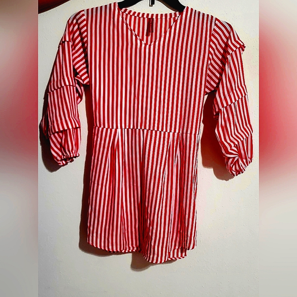 Striped Red and White Sheer Mini Dress with bow
